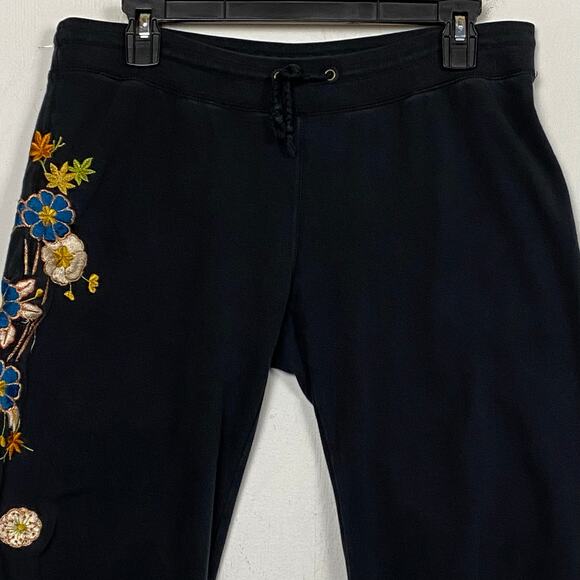 Lucky Brand Women's VTG Y2K Black Floral Embroidered Boho Sweatpants Medium - Picture 2 of 12